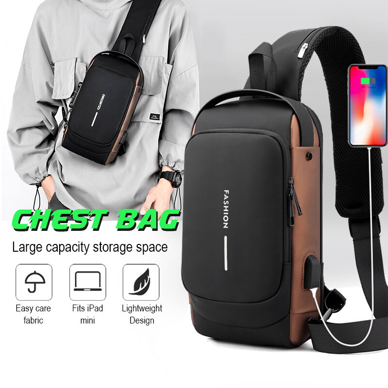 [SG Stock] Men's Chest Bag Large Capacity Waterproof Multifunctional Password Shoulder USB With Combination Lock Push Bag Sports Car Cool 单肩包男 胸包 腰包