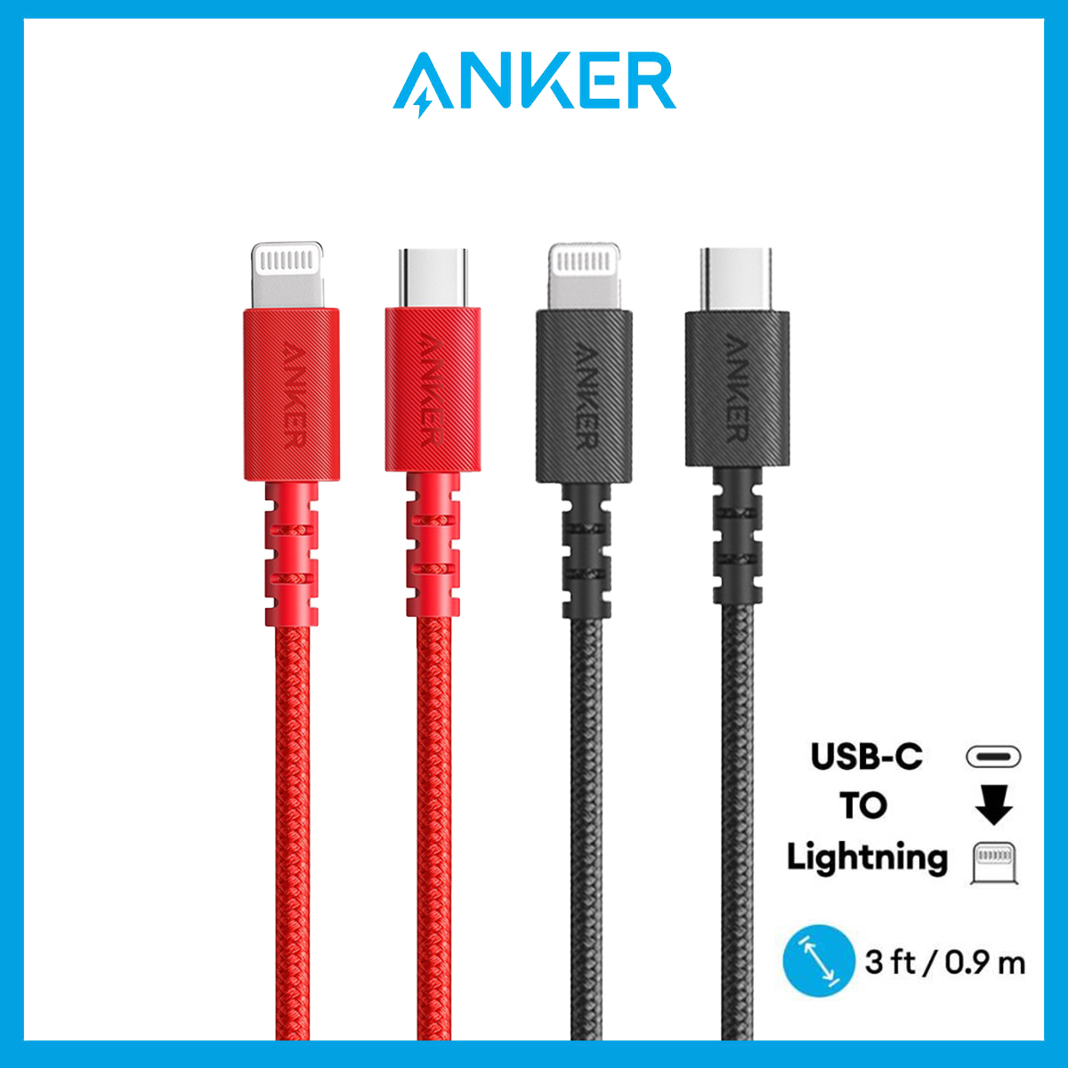 Anker PowerLine Select+ USB C to Lightning Cable 3ft/0.9m iPhone Cable [Apple MFi Certified] Braided Nylon Fast Charging Cable for iPhone, iPad, and iPod (A8617)
