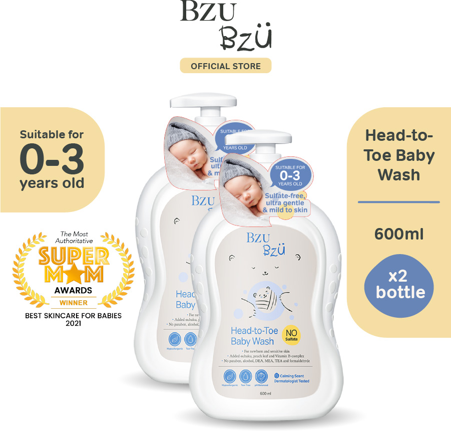 BzuBzu Head to Toe Baby Wash and Shampoo Bundle Deal, 600ml | Designed for Newborn & Sensitive Skin