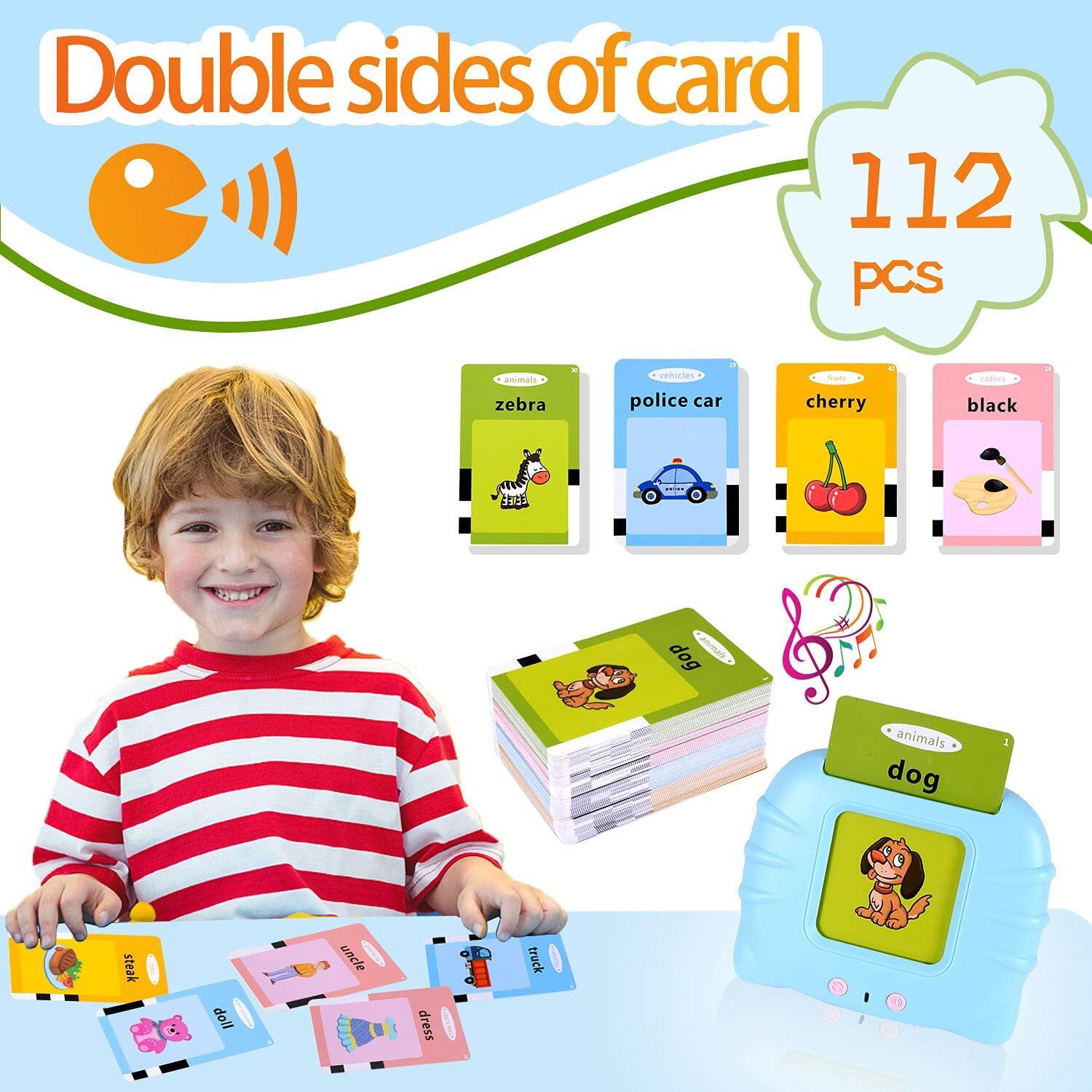 threetrees flash card reader kids toys smart english speaker  for 2-7 Years Old, Speech therapy toys early education card reader English And Chinese listening and reading audio toys For Kids Girl