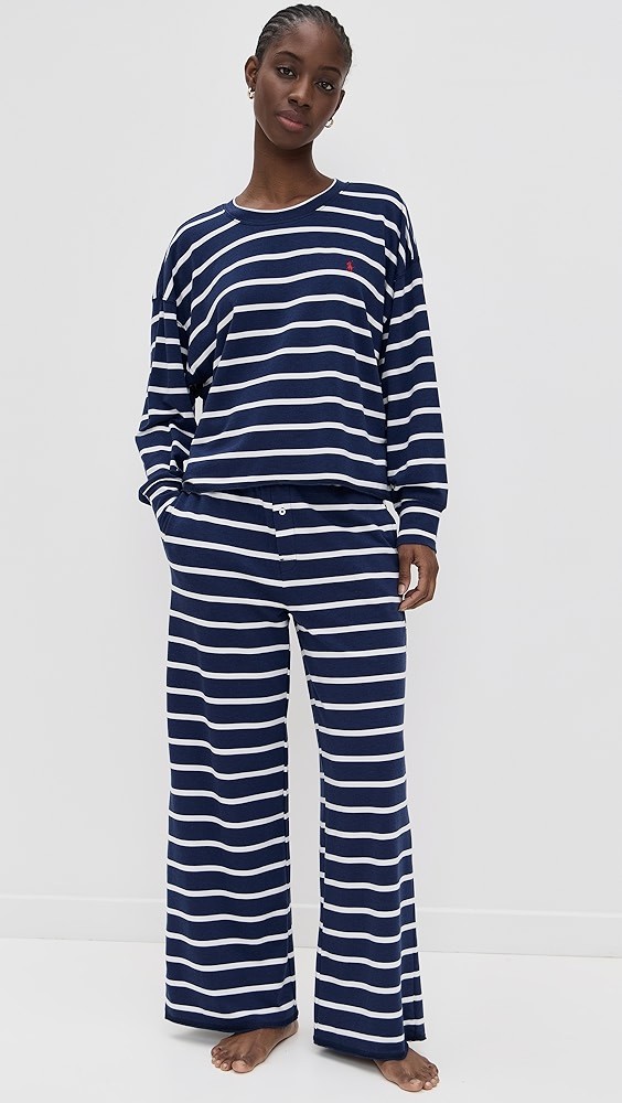 Crew Neck Wide Leg Pants Pajama Set